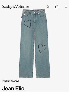 Zadig & Voltaire Light Blue Straight-Leg Jeans with Heart Motifs